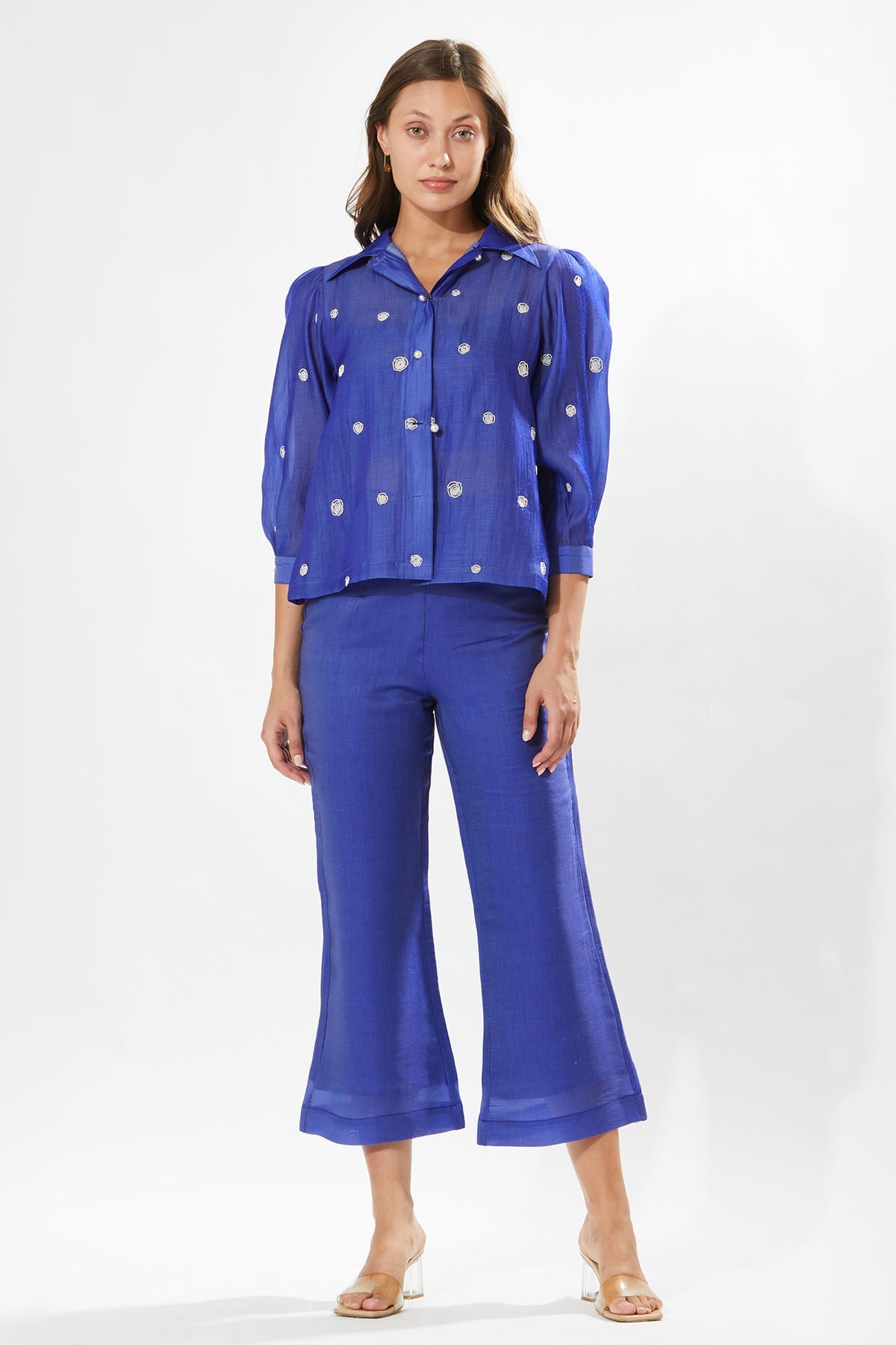 Buy Designer Meadow Lapis Blue Buttoned Top for Women at ScrollnShops